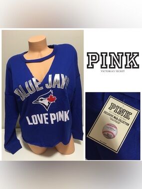 🆕VICTORIA’S SECRET PINK - XS - NWT -TORONTO BLUE JAYS BASEBALL MLB VARSITY CREW